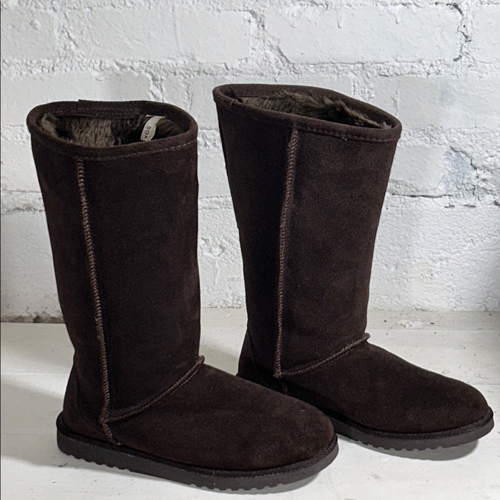 Chocolate Tall Suede Boots faux fur lining